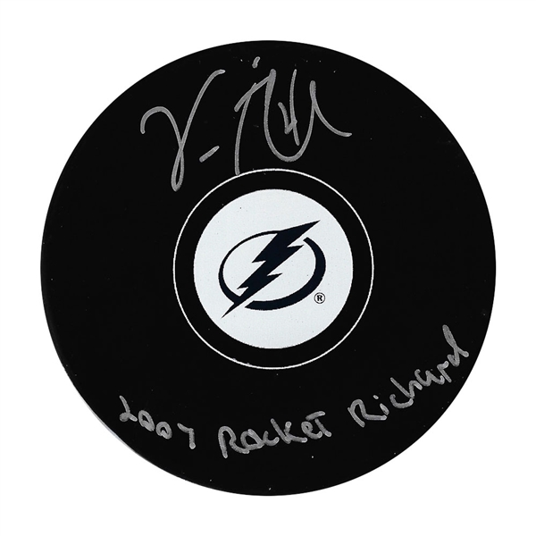 Vincent Lecavalier Autographed Tampa Bay Lightning Puck w/2007 ROCKET RICHARD Inscription