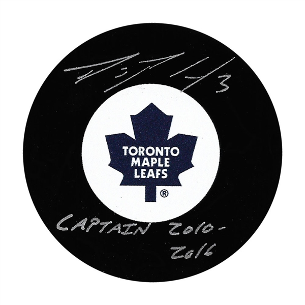 Dion Phaneuf Autographed Toronto Maple Leafs Puck w/CAPTAIN 2010-2016 Inscription