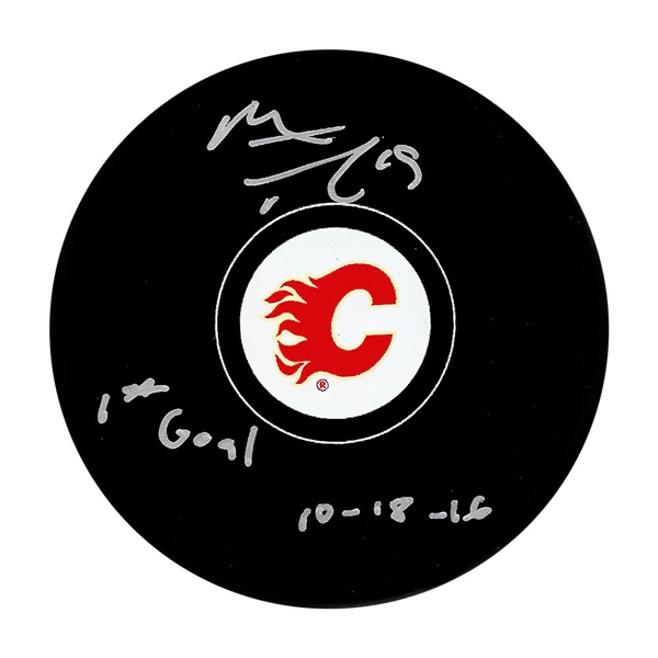 Matthew Tkachuk Autographed Calgary Flames Puck w/1ST GOAL 10-18-16 Inscription