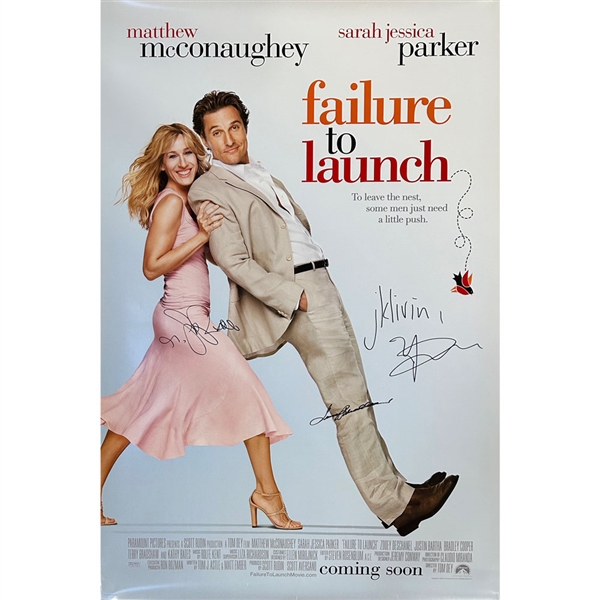 Matthew McConaughey, Sarah Jessica Parker & Terry Bradshaw Autographed "Failure to Launch" Full-Size Original Movie Poster