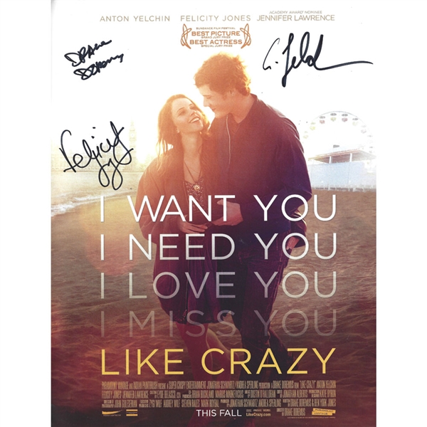 Felicity Jones, Anton Yelchin & Drake Doremus Signed "Like Crazy" 9X11" Poster