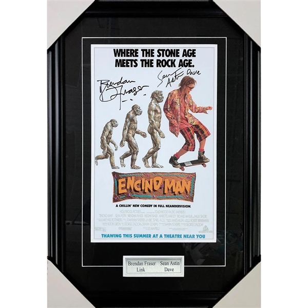 Brendan Fraser/Sean Astin Framed Autographed Encino Man 11X17 Movie Poster