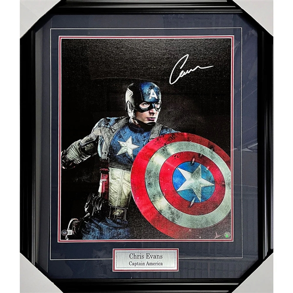 Chris Evans Framed Autographed "Captain America" 17X22" Canvas