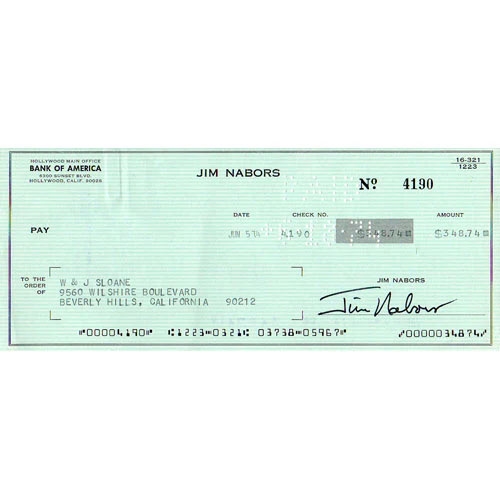 Jim Nabors Autographed Cheque