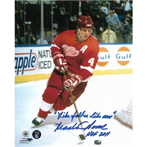 Mark Howe Autographed Detroit Red Wings 8X10 Photo w/LIKE FATHER LIKE SON Inscription